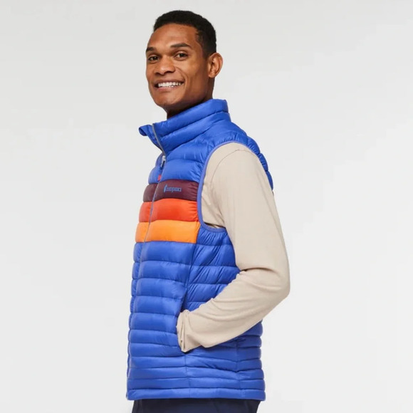Cotopaxi Men's XL Fuego Down Vest Blue Violet Stripes Yellow NWT Puffy Puff - Picture 11 of 15